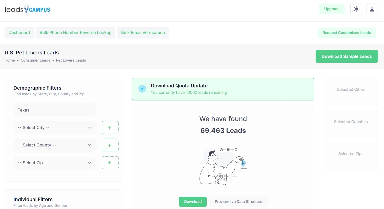 How to download US pet owner database from Leadscampus